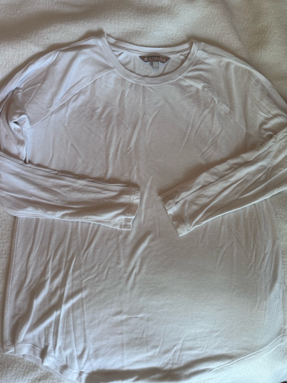Athleta Women’s White Long-Sleeve Crew Performance Top with mesh arm detailing